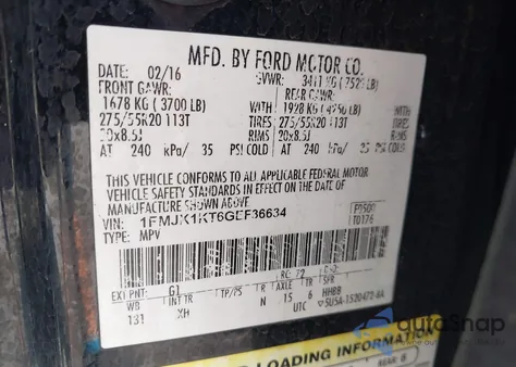 2016 Ford Expedition El Limited z USA, uszkodzony, nr VIN 1FMJK1KT6GEF36634